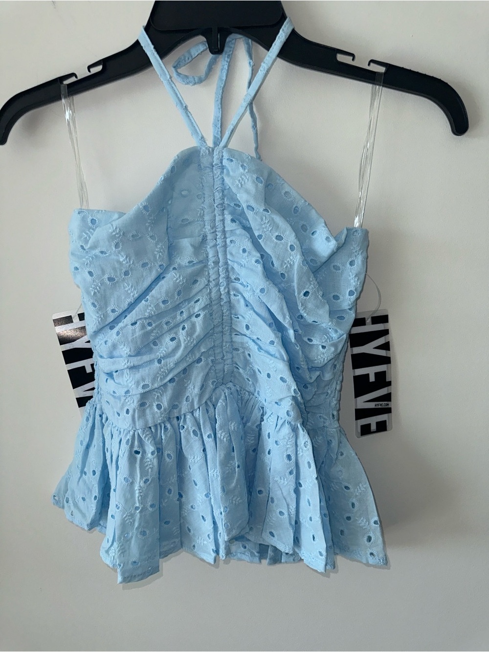 HYFVE Light Blue Eyelet Halter Ruffle Camisole